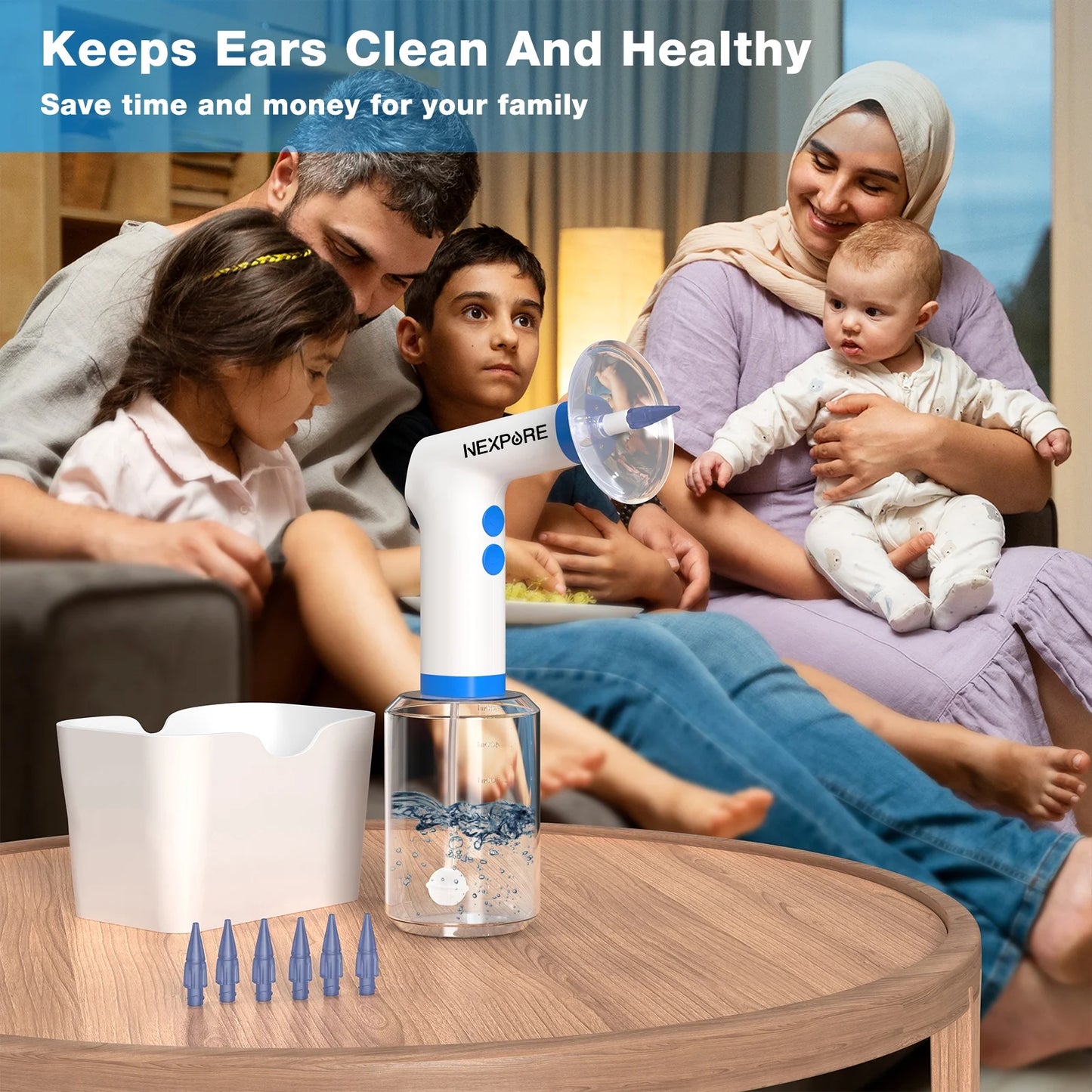 Ear Wax Removal, Ear Cleaning Kit,4 Cleaning Modes, One-Touch Start Water Spray,5 Ear Tips & Ear Basin